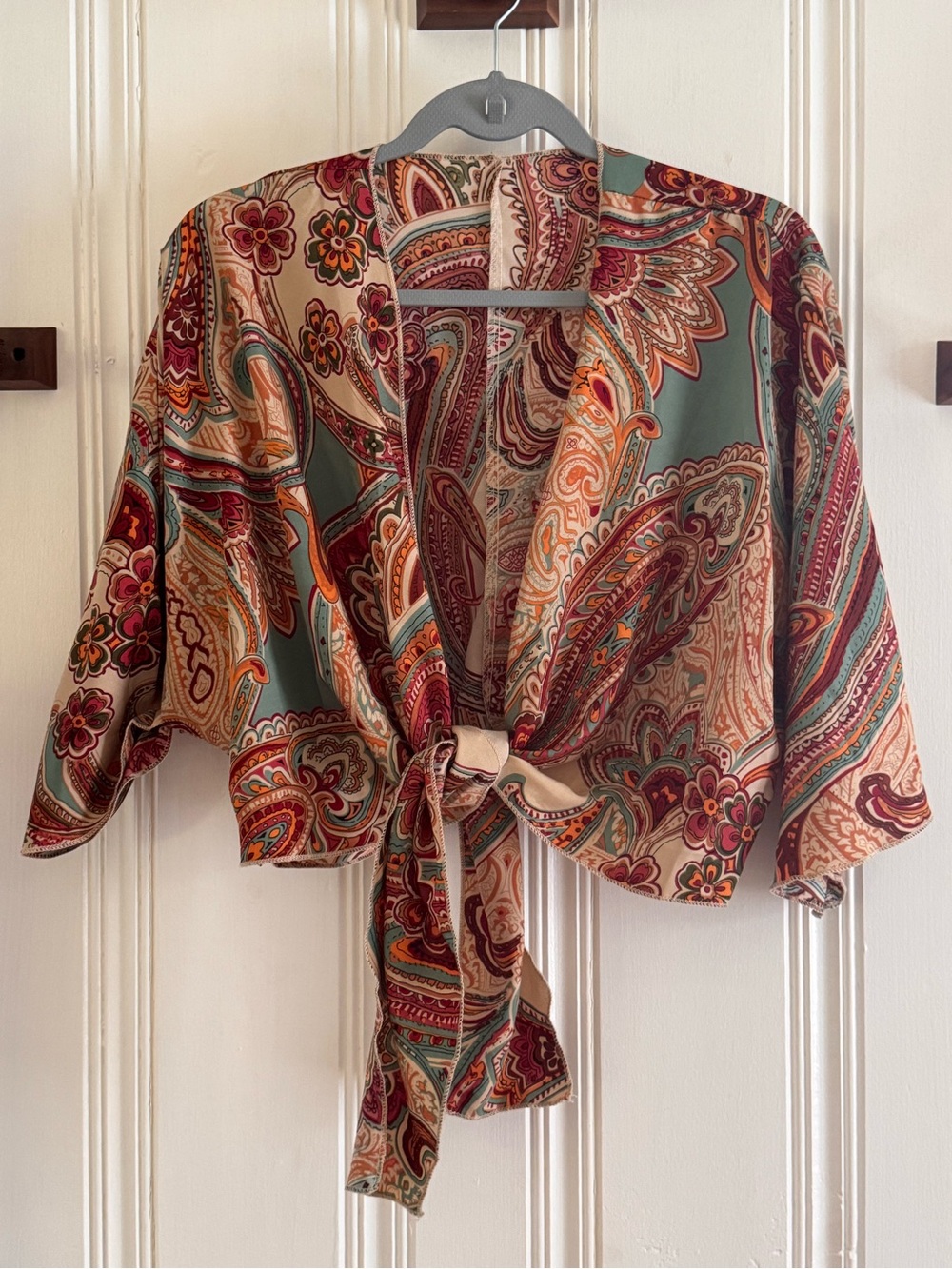 SHEIN Paisley Tie-Front Camisole in Sage, Rust and Cream